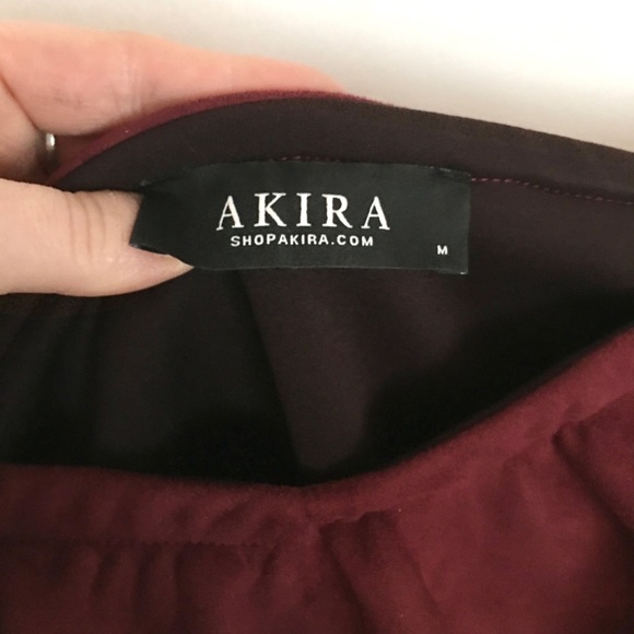 AKIRA Off Shoulder Ruffle Burgundry Dark Red MIDI Bodycon Cocktail Dress Formal - Picture 5 of 5